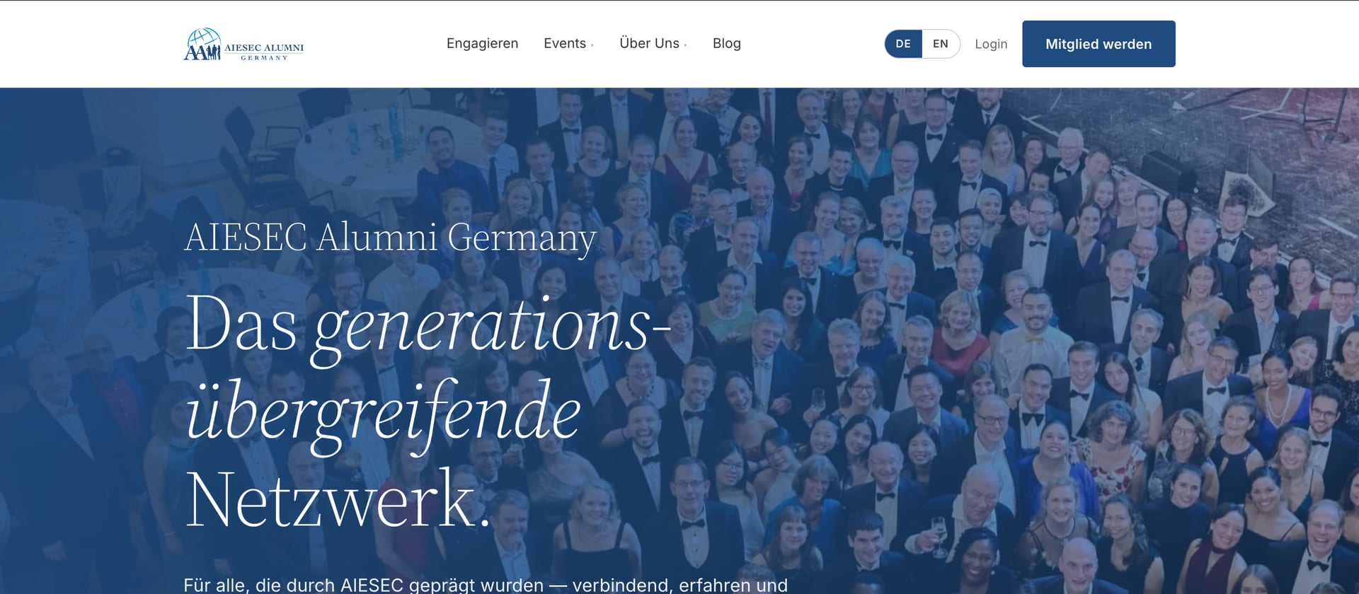 Startseite der neuen AAG-Webseite mit der Überschrift „Das generationsübergreifende Netzwerk."